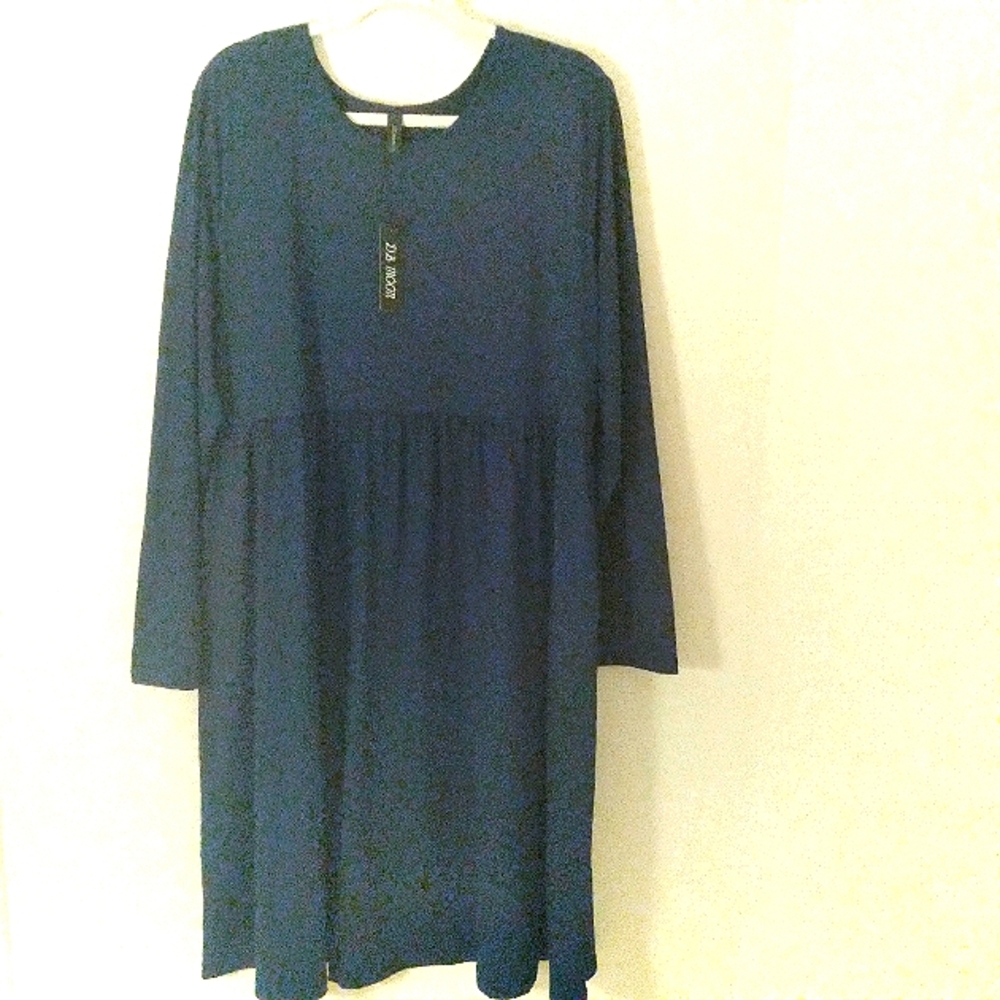 DB Moon‎ Lagenlook Prairie Cadet Blue Long Sleeve SOFT Jersey Knit Midi Dress 3X